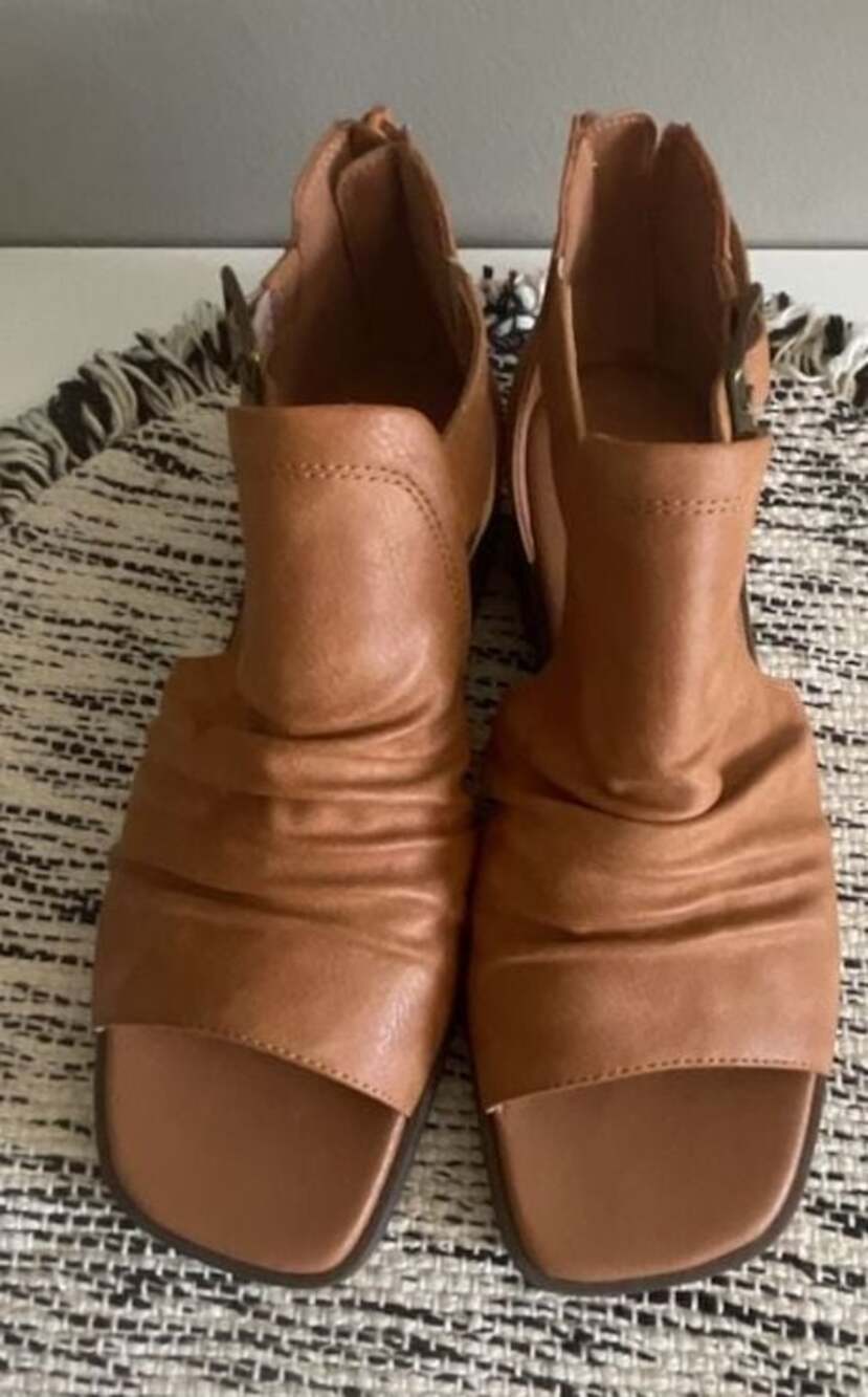 Frye and Company Brown Leather Open Toe Peep Toe Side Zip Ankle Bootie Sandal